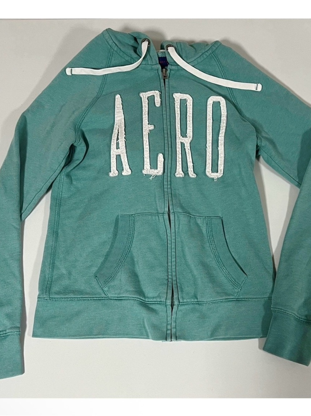 Aeropostale Teal ‘Aero’ Logo Zipper Sweater Sweatshirt Hoodie Outerwear XS 🤍✨